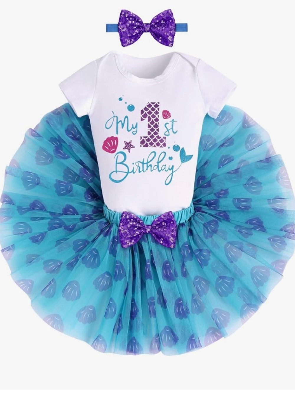 My 1st Birthday Mermaid Tutu Outfit with Purple Bows